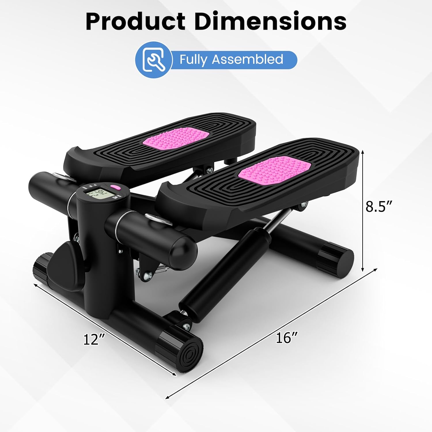 GYMAX Steppers for Exercise at Home, Hydraulic Mini Stair Stepper with Resistance Bands & LCD Monitor, Portable Under Desk Cardio Equipment Step Machine for Home Gym - Image 7