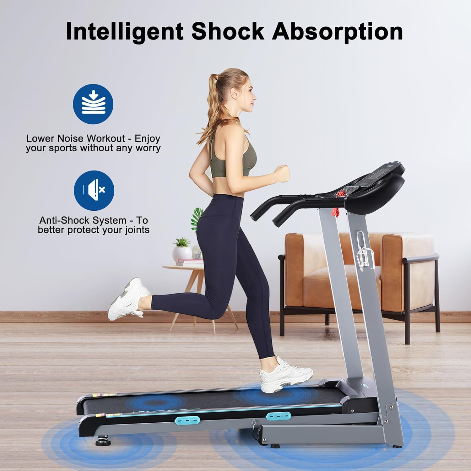 Auto Incline Treadmill with 300 LBS Capacity, 17.5" Wide 3 HP Folding Electric Treadmill Max 8.5 MPH Speed, Running Machine with Bluetooth Speaker & LCD Display for Home Use - Image 5