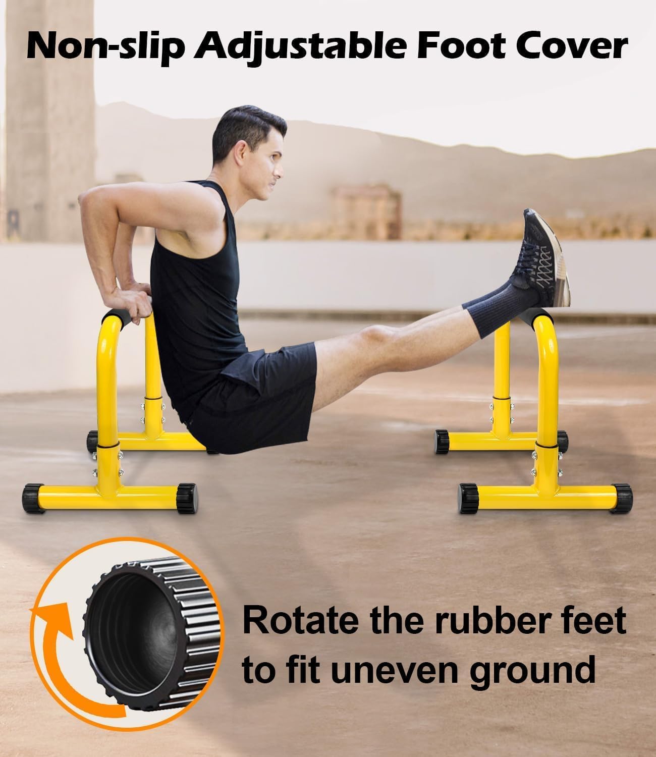 TABEKE Push Up Bar, 14'' High Steel Parallettes & Dip Bar with Full Coverage Foam Handle, Heavy-Duty Calisthenics Parallel Bars for L-Sit, Dips, Home Gym Strength Training Workout - Image 6