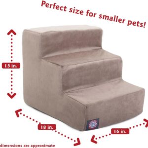 Majestic Pet 3 Step Suede Portable Dog Stairs for Small Dogs to get on Bed Supports 25 lbs or Less – Dog Steps for High Bed with Machine Washable Cover – Pet Stairs for Cats Stone