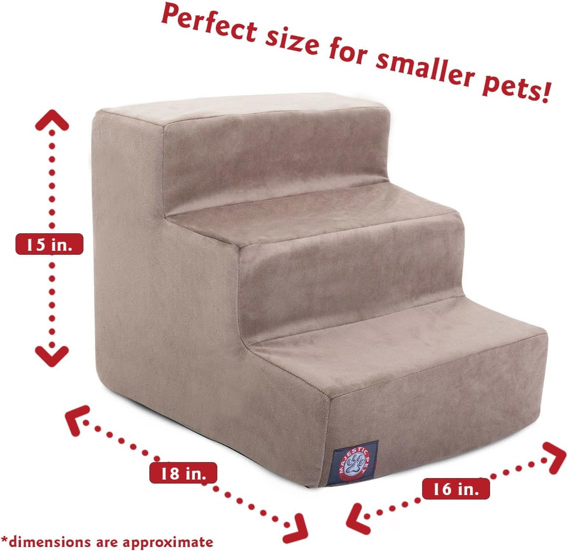 Majestic Pet 3 Step Suede Portable Dog Stairs for Small Dogs to get on Bed Supports 25 lbs or Less – Dog Steps for High Bed with Machine Washable Cover – Pet Stairs for Cats Stone - Image 2