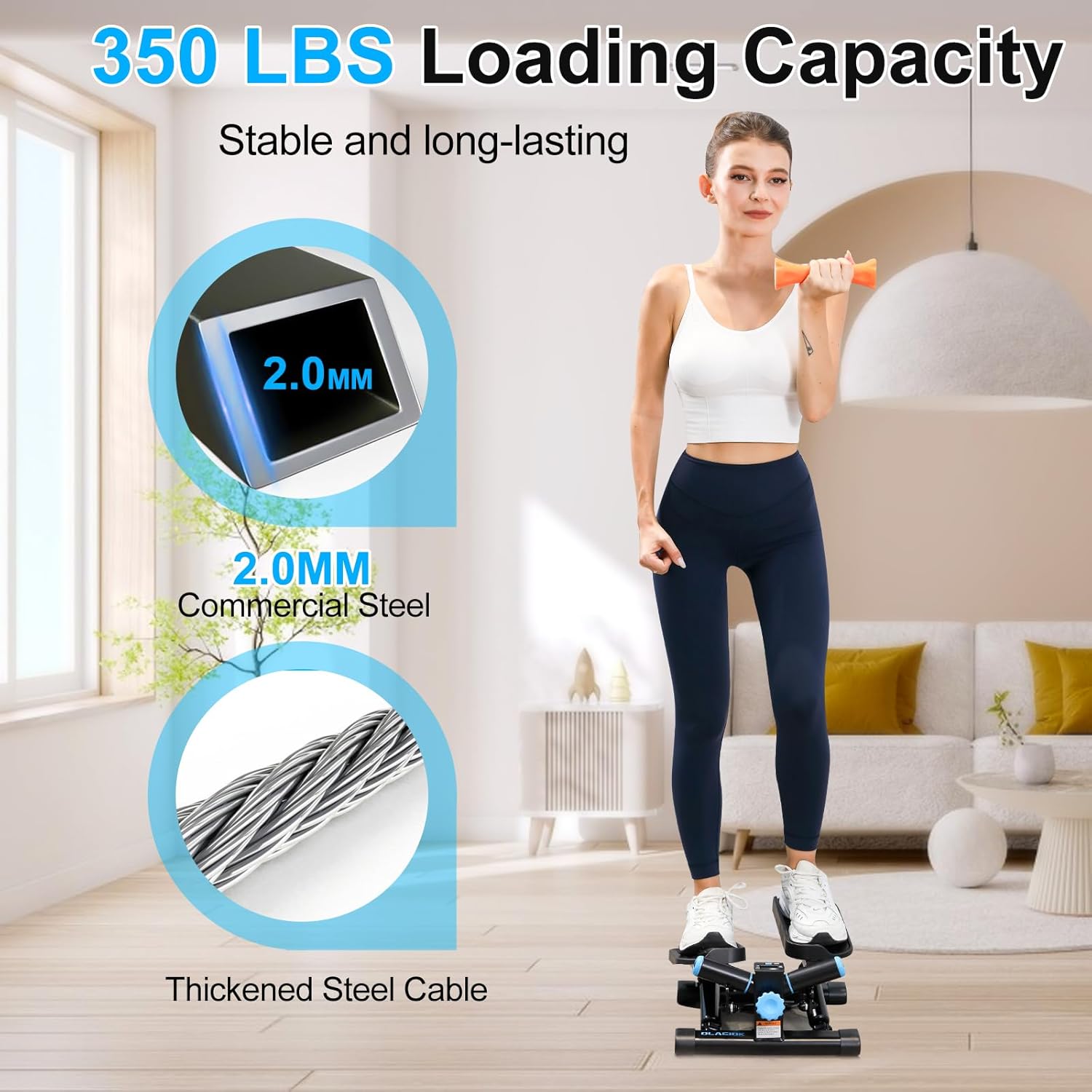 Steppers for Exercise at Home, Twist Stepper with 350LBS Loading Capacity, Mini Stepper with Resistance Bands, Hydraulic Fitness Stair Stepper for Home with LCD Monitor - Image 3