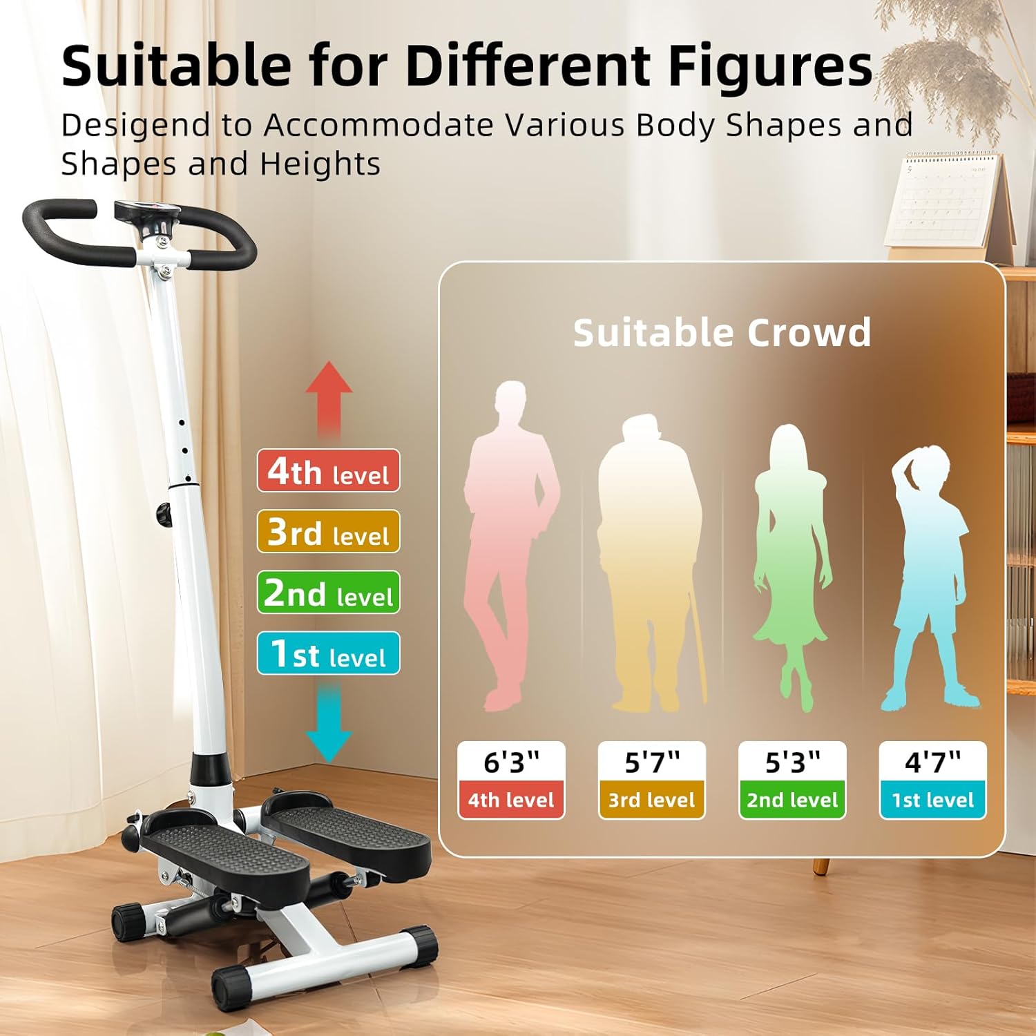 Stepper for Exercise at Home,Adjustable Height for Men Women,Come with Resistance Bands,300LBS MAX Weight Capacity,Stepper with Handlebar for Cardio Workout, - Image 4