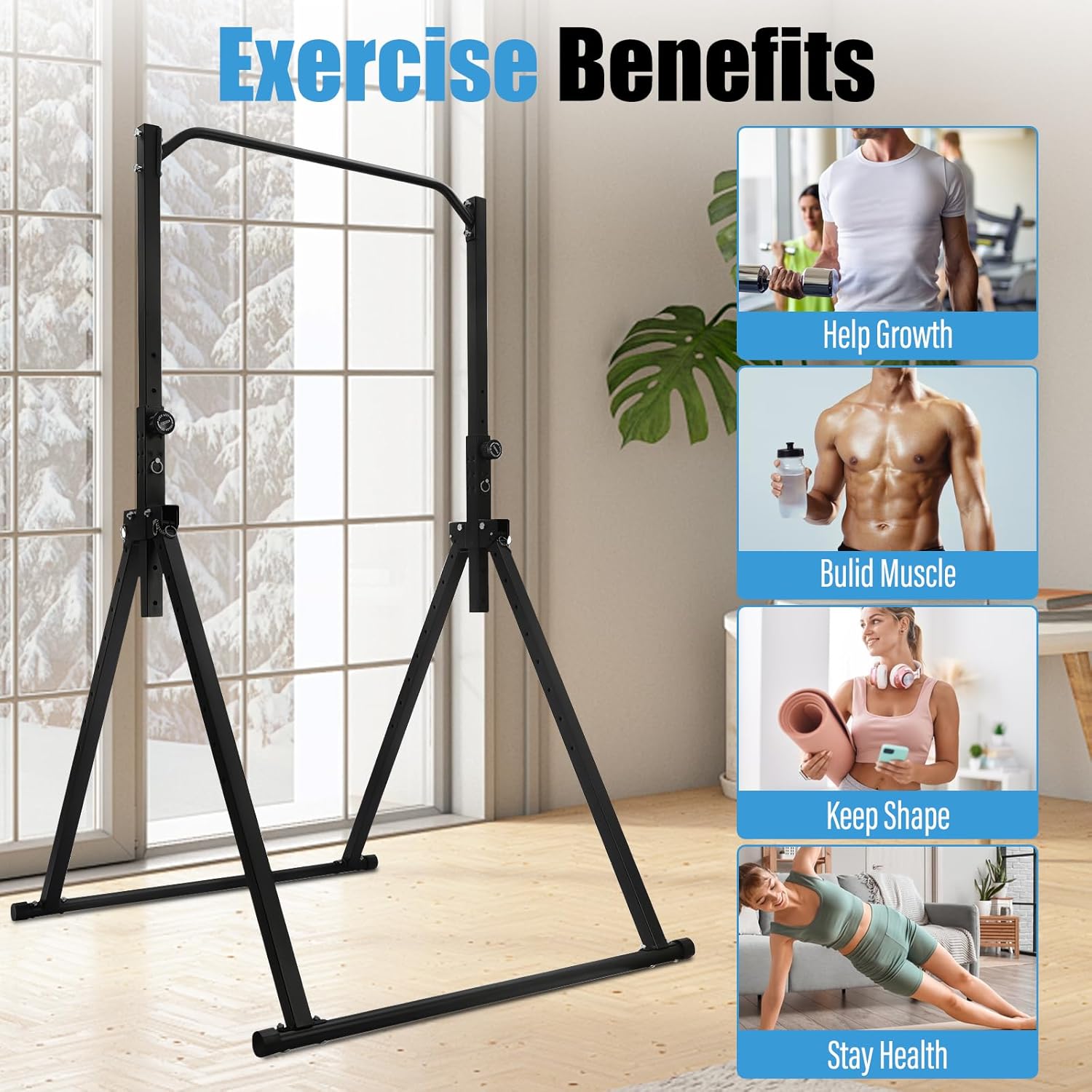 Foldable Pull Up Bar, Power Tower Workout Dip Station Height Adjustable Pull Up Bar for Home, Multifunction Fitness Tower Station Gym Training Equipment - Image 5