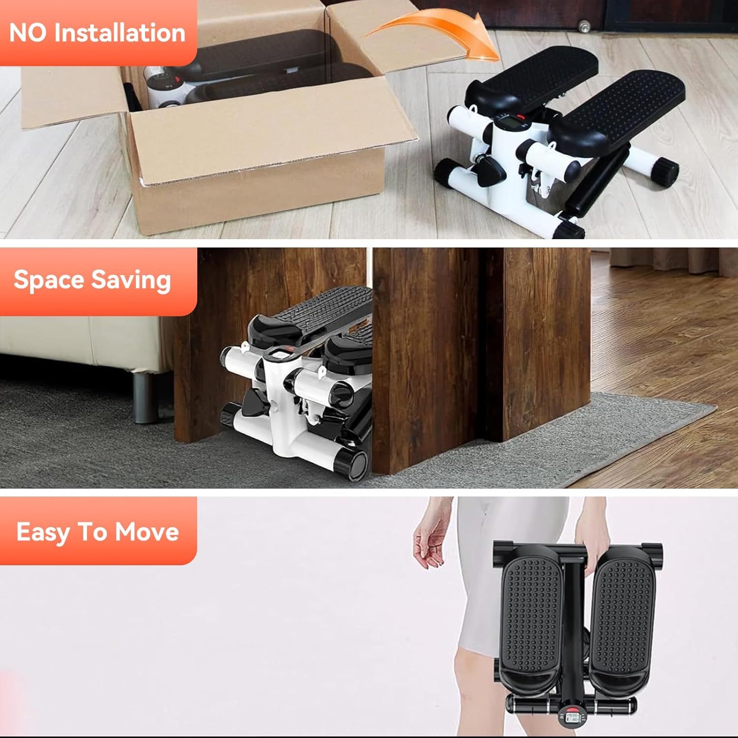 Steppers for Exercise at Home, Mini Stepper with Resistance Bands, 360LBS Capacity Portable Stair Stepper for Home, Hydraulic Fitness Stair Stepper with LCD Monitor - Image 6