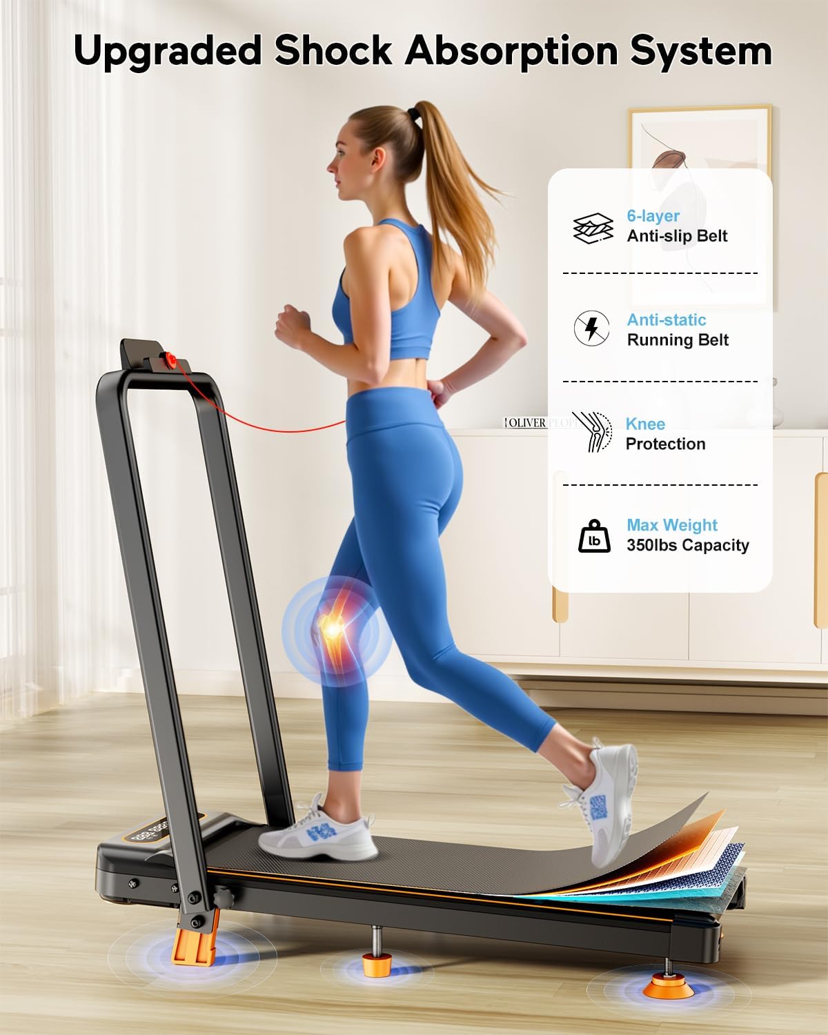 2025 Upgrade Walking Pad Treadmill with 8% Incline & Handle Bar, 3.5HP Foldable Treadmills for Home Small, 4 in 1 Portable Treadmills Walking Pad 350lb Capacity, Shock Absorption, Low Noise, Smart App - Image 4