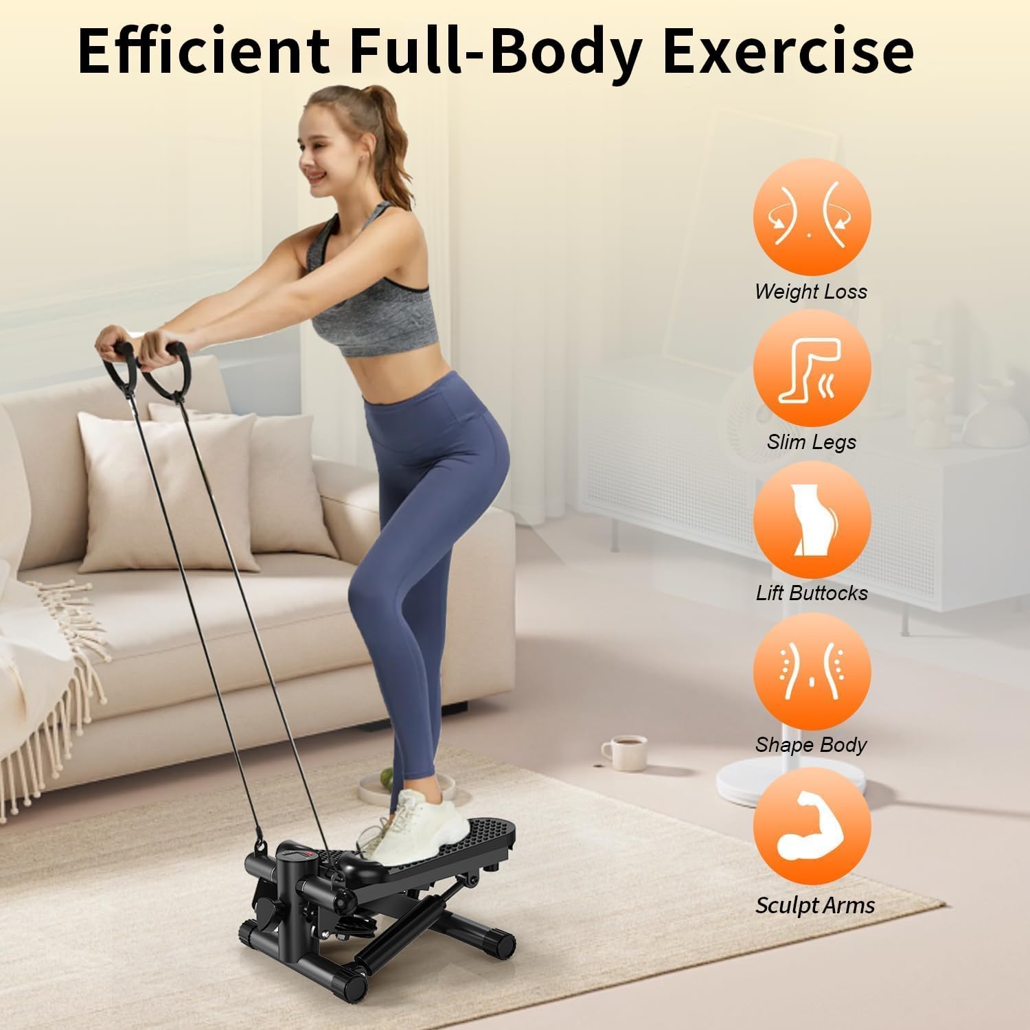 Mini Stair Stepper for Home Exercise, Low-Impact Stiar Stepper, Weight Capacity 300 LBS, with Digital Monitor and Resistance Bands, Black - Image 3