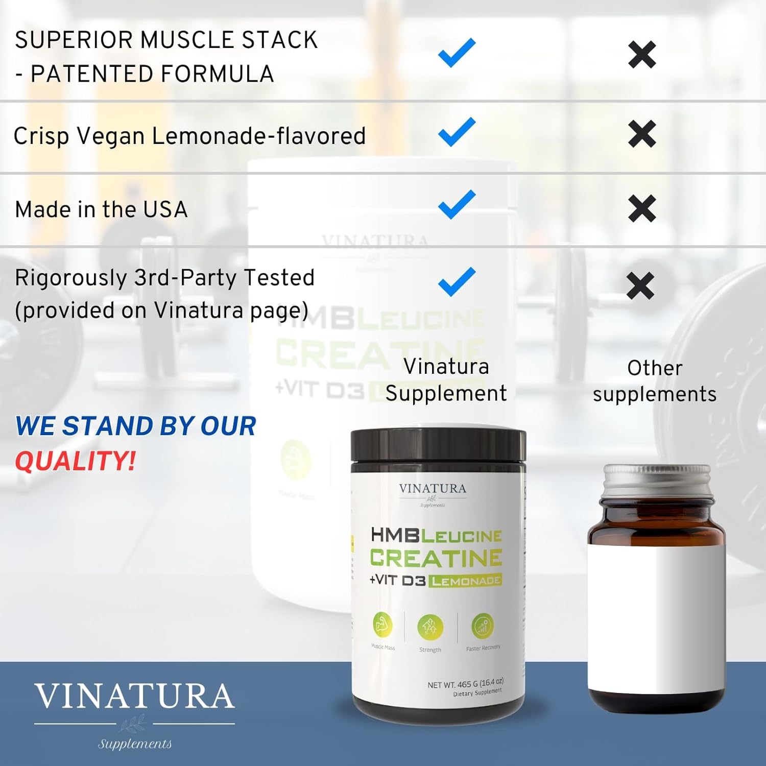 HMB Creatine Leucine Powder - 5g Creatine Monohydrate, 3g HMB Supplement, 3g L-Leucine - Vitamin D3, Vegan Lemonade Flavor, Muscle & Strength Support - 30 Servings - Image 5
