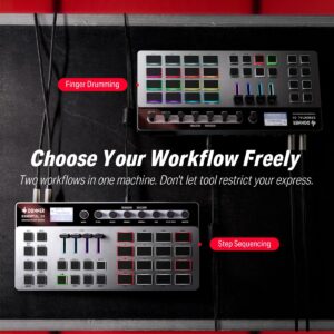 Donner Essential D1 Performance Beat Machine, Step Sequencer& Finger Drum Machine Combined, with LCD Display, 16 RGB Beat Pads, 5 Endless Encoders, 12 Tracks Sample, Reverb& Delay Effects