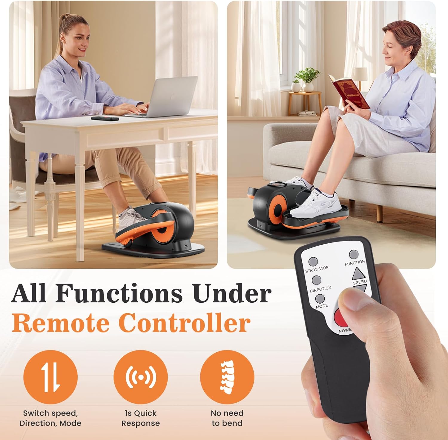 Under Desk Elliptical Machine, Ellipse Exerciser as Seen on TV for Seniors with Remote Control & 12 Adjustable Speeds, Elliptical Machine for Home - Image 3