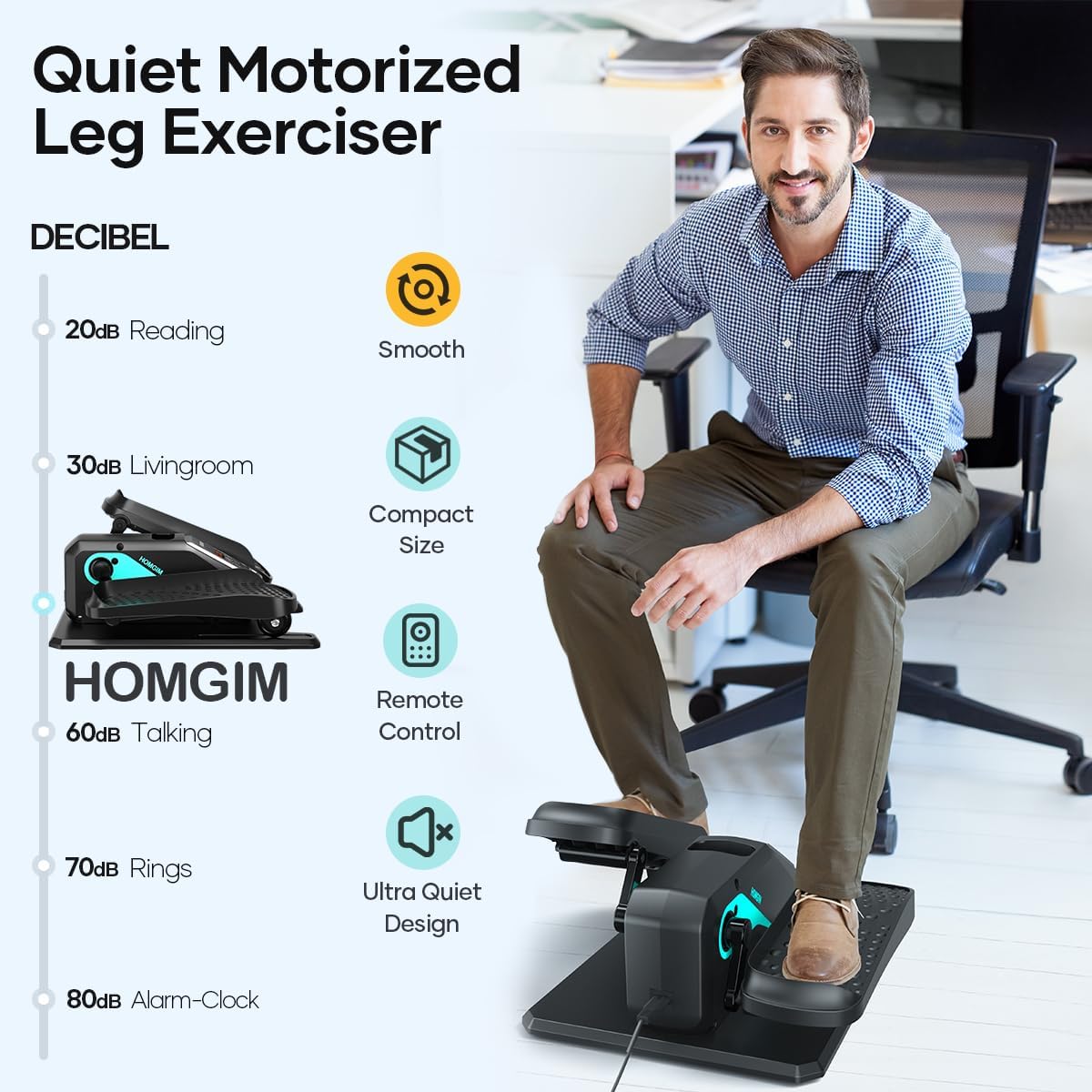 HOMGIM Under Desk Elliptical Machine - Quiet Motorized Leg Exerciser with Smart Remote, 12-Speed Manual Programs Auto/3 Auto Programs LCD Display & Bidirectional Motion for Home/Office - Image 6