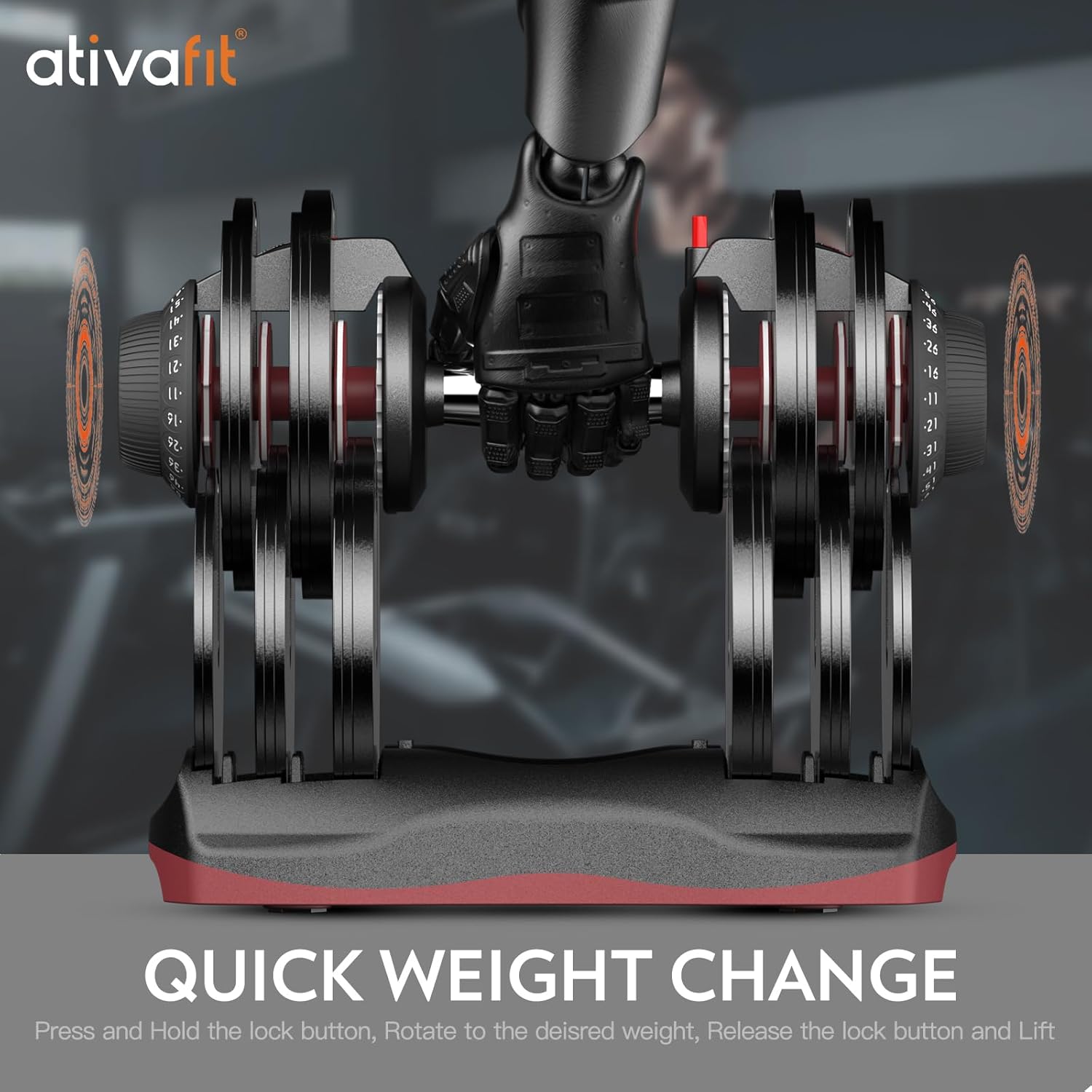 Ativafit 27.5/66/88LBS Pair Adjustable Dumbbell Set with Anti-slip Handle 12 In 1 Quick Dial Adjustment Weights With Safety Locking Button Space Saving Strength Training for Full Body Home Gym Workout - Image 4