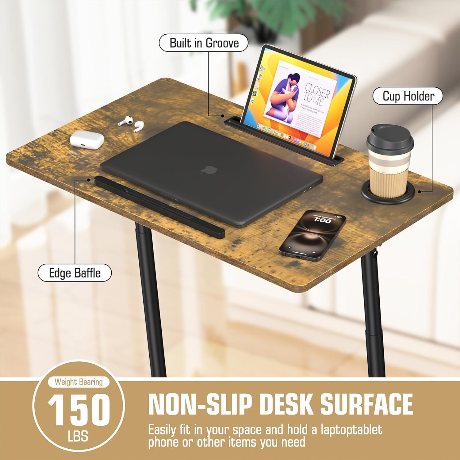 Treadmill Desk, Mobile Small Standing Desk with Wheels for Walking Pad, Portable Table for Laptop, Rolling Table Adjustable Height, Bedside Table - Image 7