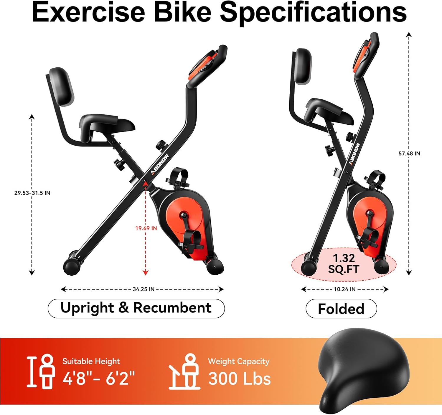 Foldable Exercise Bike, Low Noise Stationary Bikes for Home, Compact Indoor Cycling Bike with Adjustable Magnetic Resistance, 300lbs Capacity 6.6lbs Flywheel Workout Bike - Image 7