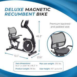 Stamina Exercise Bike 845, Magnetic Recumbent Machine, Lower Body Cardio Equipment – for Home Gyms with LCD Monitor and Smart App Access, Black