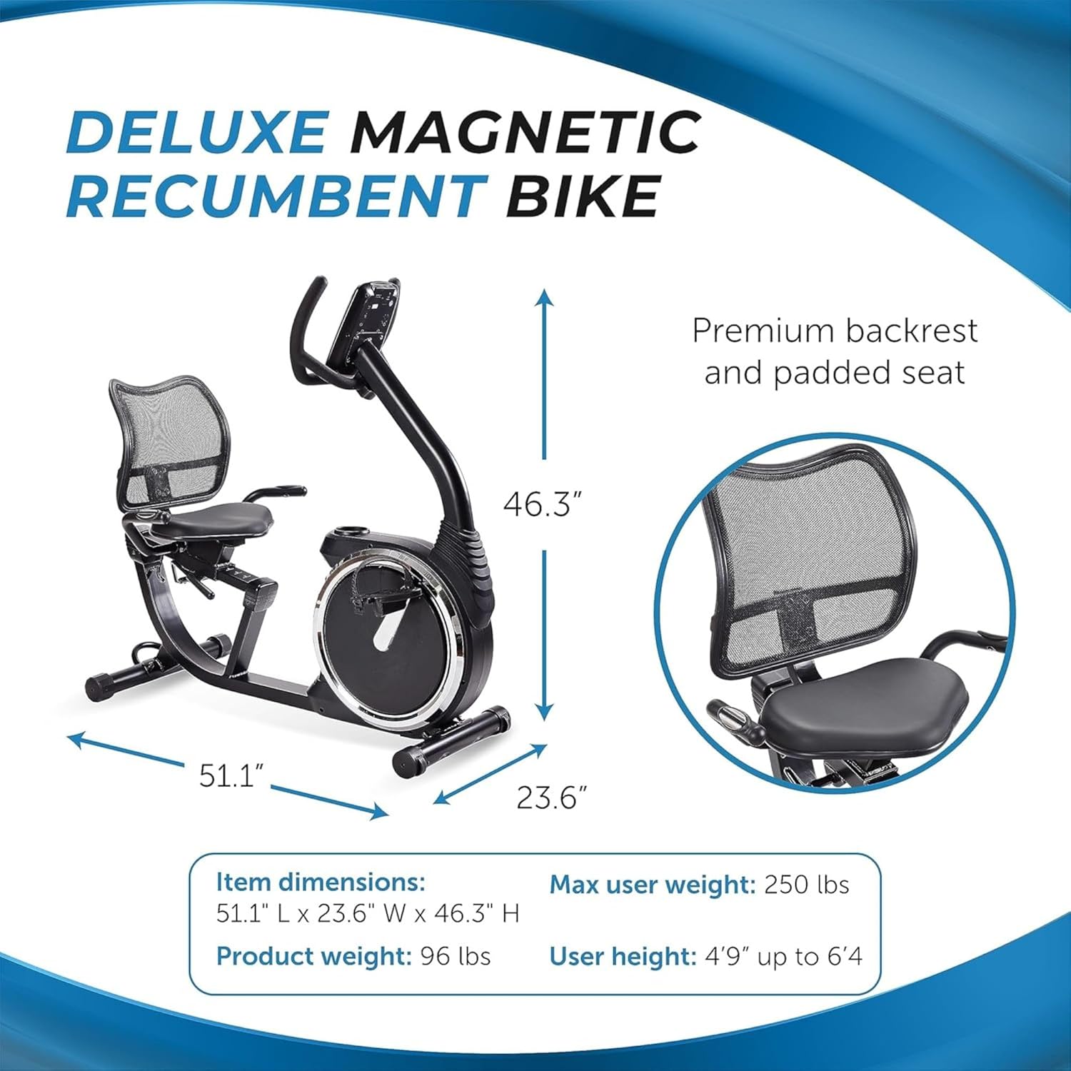 Stamina Exercise Bike 845, Magnetic Recumbent Machine, Lower Body Cardio Equipment - for Home Gyms with LCD Monitor and Smart App Access, Black - Image 2