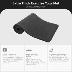Fitvids Yoga Mat 1-Inch Extra Thick High-Density Exercise Mat with Non-Slip Surface & Carry Strap for Men & Women Tear-Resistant Pilates Workout Mat for Home Gym