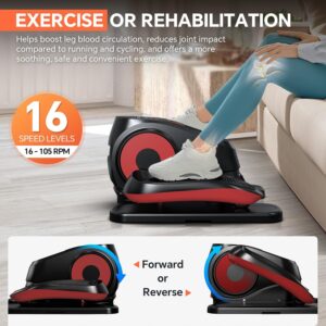 16 Levels Speed Under Desk Elliptical Machine, Electric Ellipse Leg Exerciser Pro As Seen On TV, Forward & Reverse Direction,Quiet and Fully Assembled, Upgraded Manual Safety Power Switch