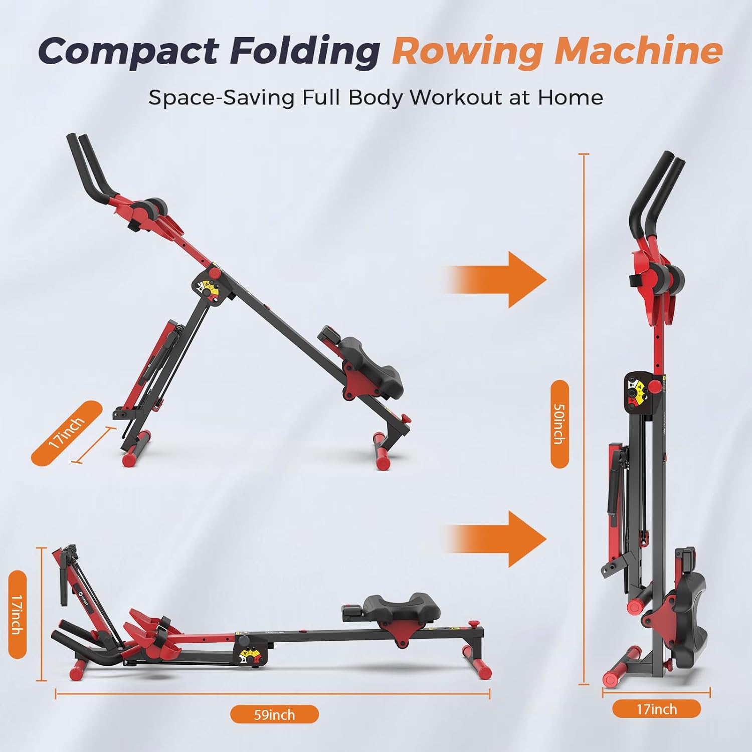 Rowing Machine, 4 in 1 Rowing and Ab Machine with 2 Levels of Workout Resistance, Quiet & Foldable Rower Machine with 3 Adjustable Handle Heights & LCD Monitor, Row Machine for Home Exercise - Image 8