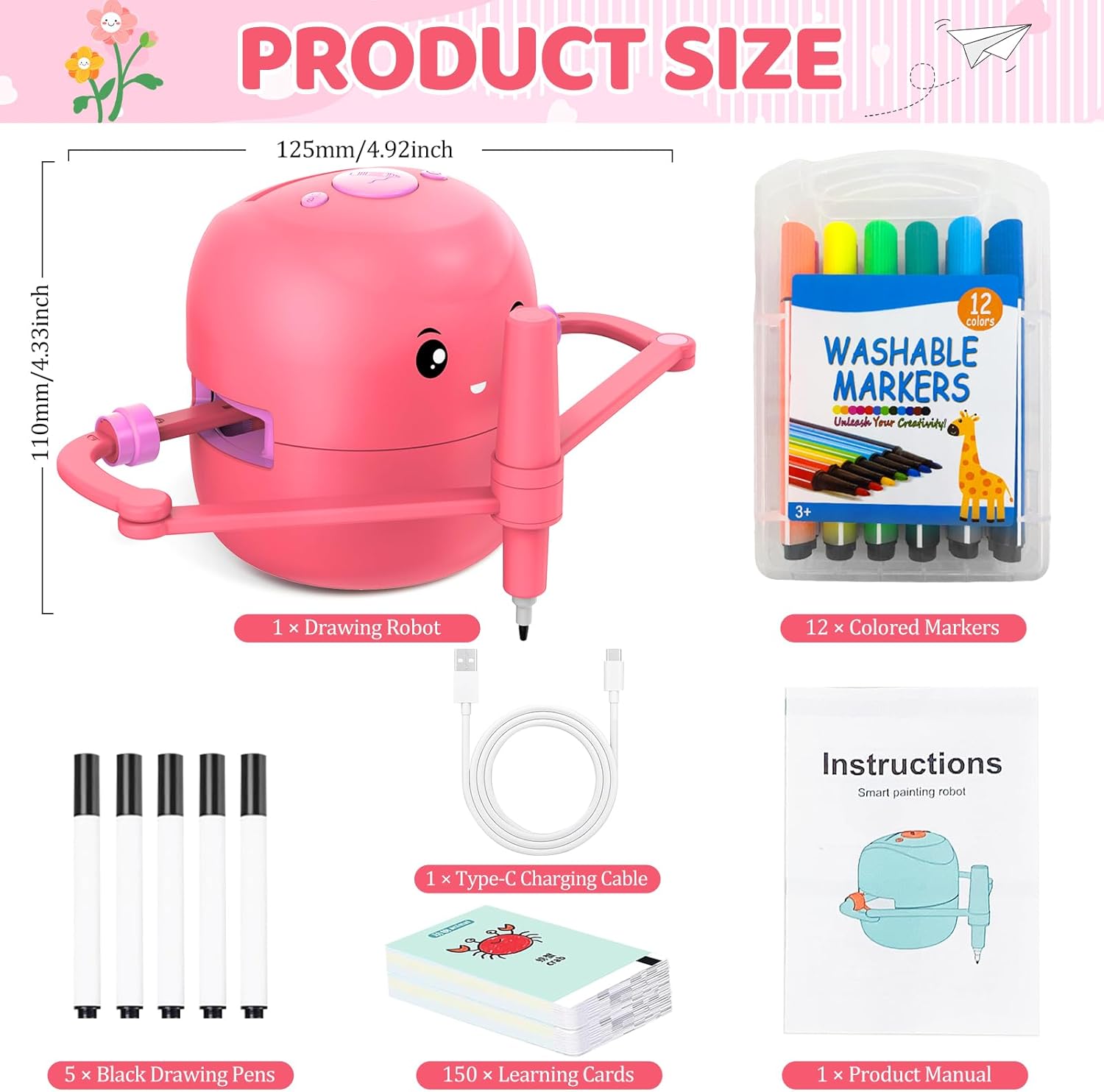 Drawing Robot for Kids with 150 Learning Cards and 17 Colorful Pens, Voice Interactive Educational Smart Art Painting Machine, Step-by-Step Drawing Guidance for Boys Girls Early Learning & STEM Toys - Image 7