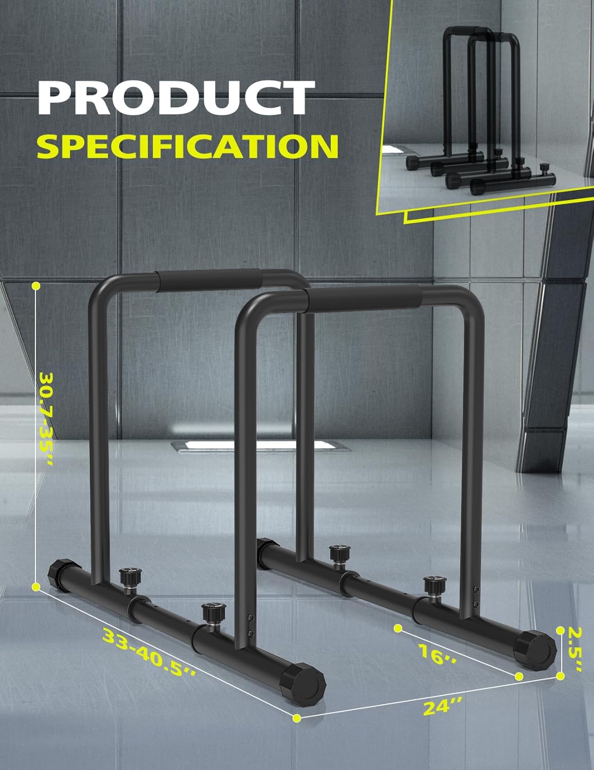 Dripex 1100lbs Adjustable Dip Bar Heavy Duty Steel Dip Station, Home Dip Stand with Two Safety Connectors, Parallel Bars Dip Equipment for Calisthenics, Strength Training - Image 6