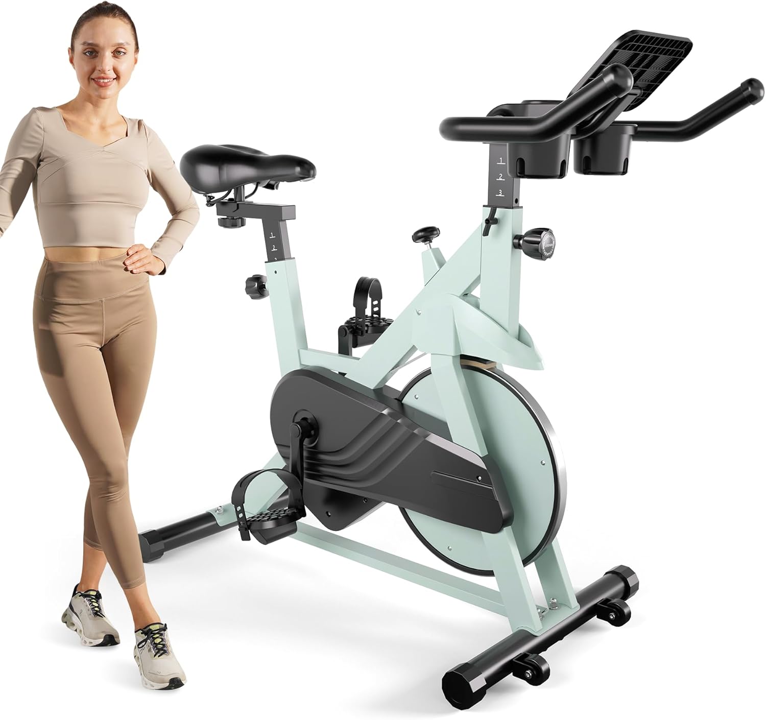 Exercise Bike, 32-Level Magnetic Resistance Stationary Bikes for Home, Low Noise Indoor Cycling Bike with 300lbs Weight Capacity, Workout Bike with Pad Mount, LCD Monitor and Cup Holder for Home Gym