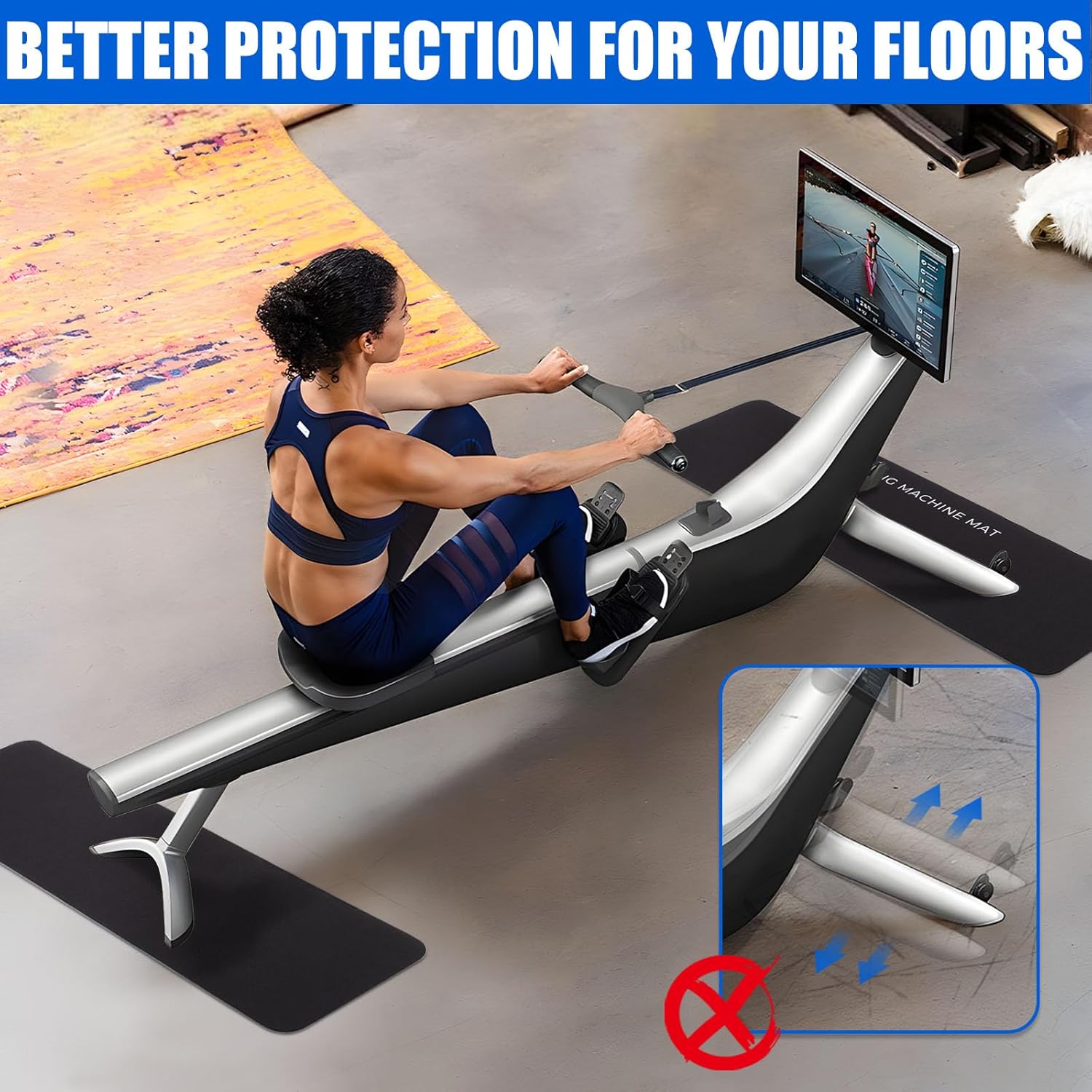 TOBWOLF 2PCS Non-Slip Mat Compatible with Peloton Bike, Concept 2 Rowing Machine, Exercise Bike Mat, Mat Protect Hardwood Floor Carpet for Home Gym, Workout Mat for Bike Trainer, Stationary Spin Bike - Image 6
