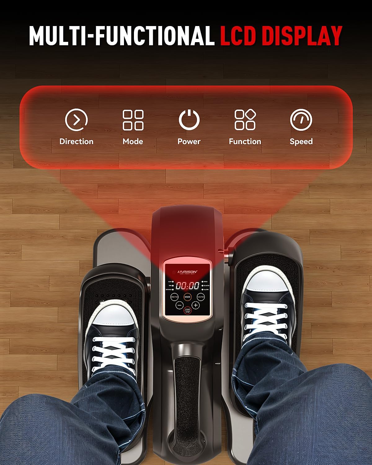 HARISON Under Desk Elliptical Machine with Multi-Functional LCD Display, Ellipse Leg Exerciser for Seniors with 12-Level Adjustable Speed and Resistance Bands - Image 3