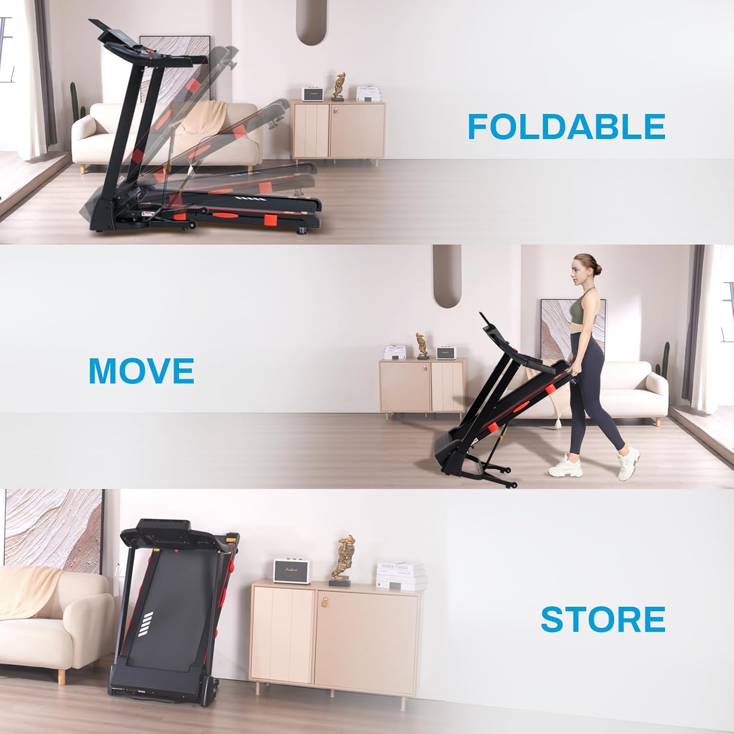 Treadmills for Home, 15% Auto Incline, 0.5-10 MPH, 18" Belt, 3 HP, 350lb Capacity, Foldable, Bluetooth App - Image 8
