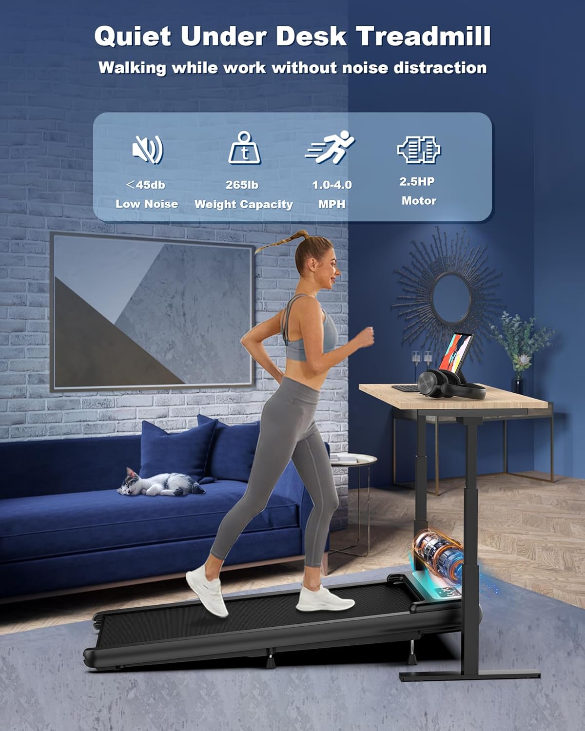 COZYINN Walking Pad with Handlebar, 10% Incline Under Desk Treadmills for Home Office Small,Quiet 2.5HP Voice Remote Control Portable Treadmills Work with WELLFIT KINOMAP,Small Walking Jogging Machine - Image 7