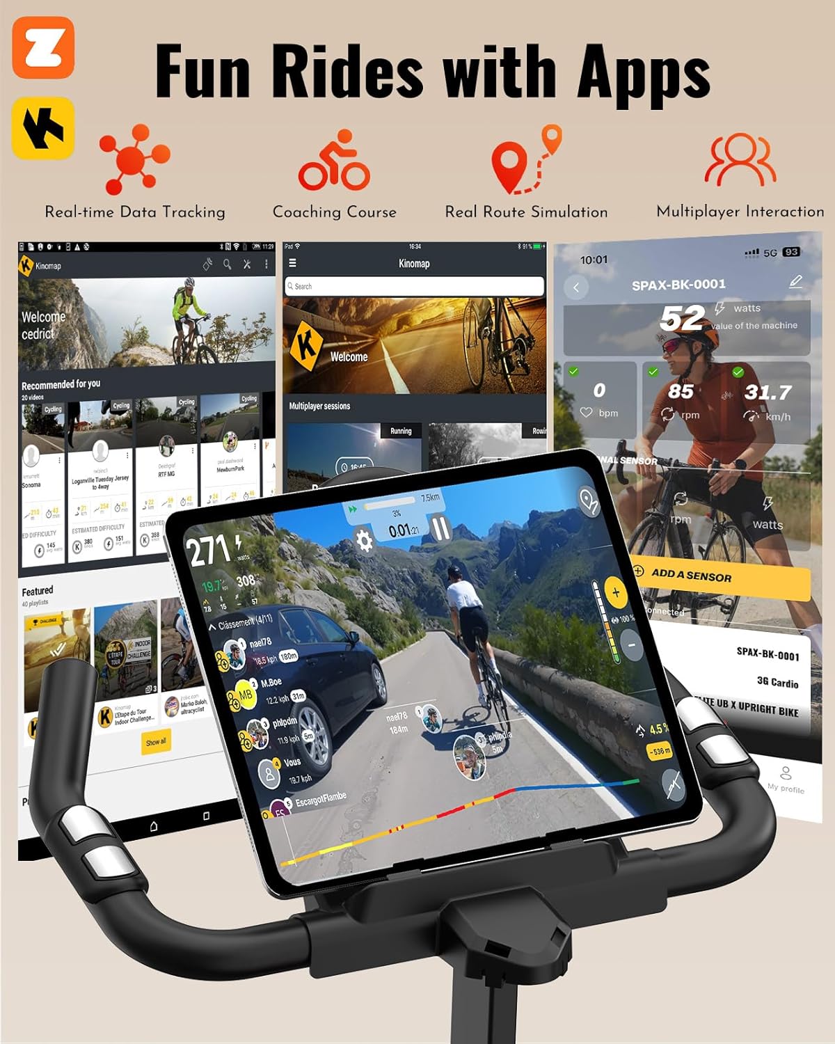 Exercise Bike, Low Noise Stationary Bikes for Home, Adjustable Brake Pad Indoor Cycling Bike, 300lbs Capacity Compact Workout Bike with Tablet Mount & Comfortable Padded Seat - Image 3