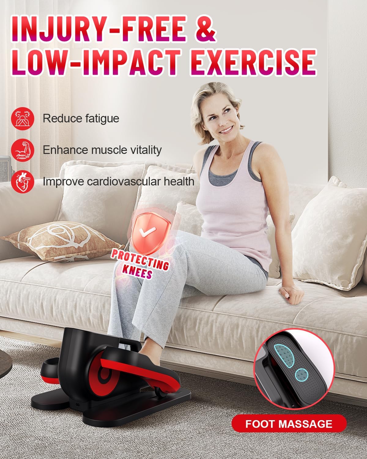 Under Desk Elliptical Machine, Ellipse Leg Exerciser Electric as Seen on TV for Seniors with Remote Control & 10 Adjustable Speeds,Quiet & Portable Mini Seated Pedal Exerciser - Image 4