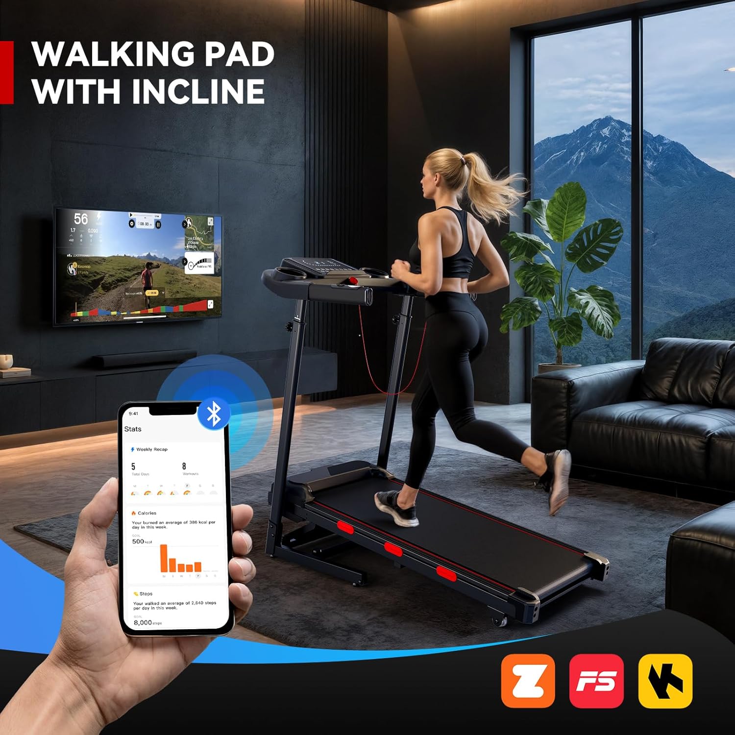 8.7MPH Incline Treadmill for Running and Walking, 3.5HP Quiet BLDC Treadmills for Home with Double Deck Technology, 350 lbs Weight Capacity, APP, Heart Rate - Image 7