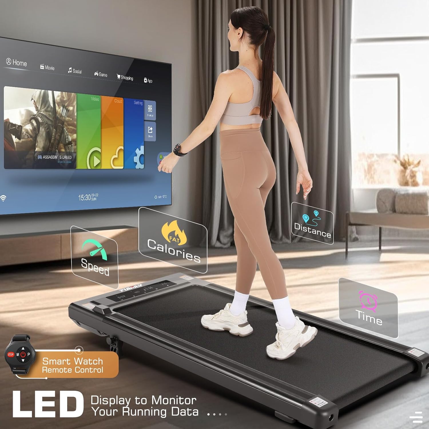 Walking Pad Under Desk Treadmill Portable 2.5HP for Home Office, Walking Treadmill Electric Quiet for Home/Apartment/Flat, Walking Jogging Machine with Remote Control and LED Dispaly - Image 2