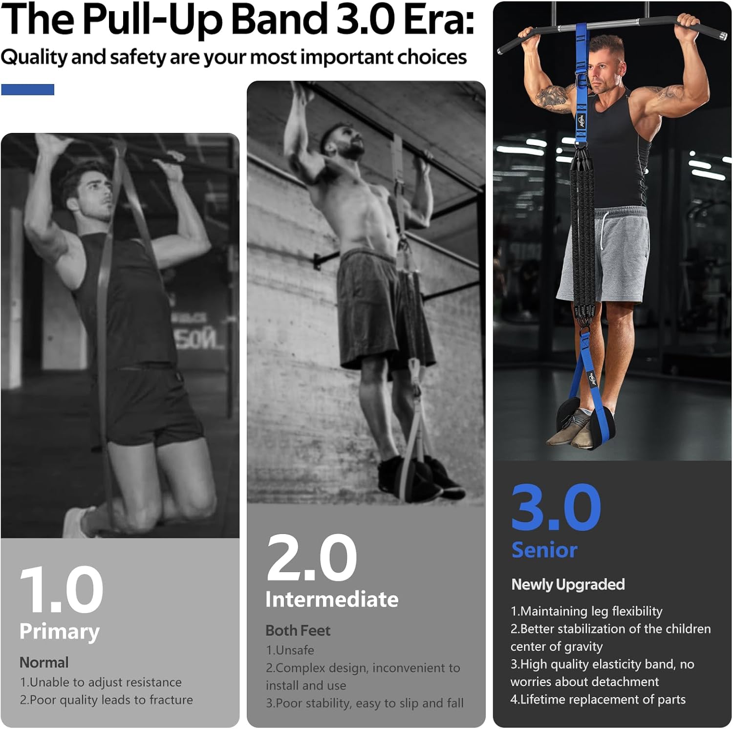 Pull Up Assistance Bands Set, Heavy Duty Adjustable Pull Up Assist Band with Feet Rest, Strength Training Bands for Home Gym Fitness, Pull-Up Bar, Calisthenics and Body Stretching - Image 3