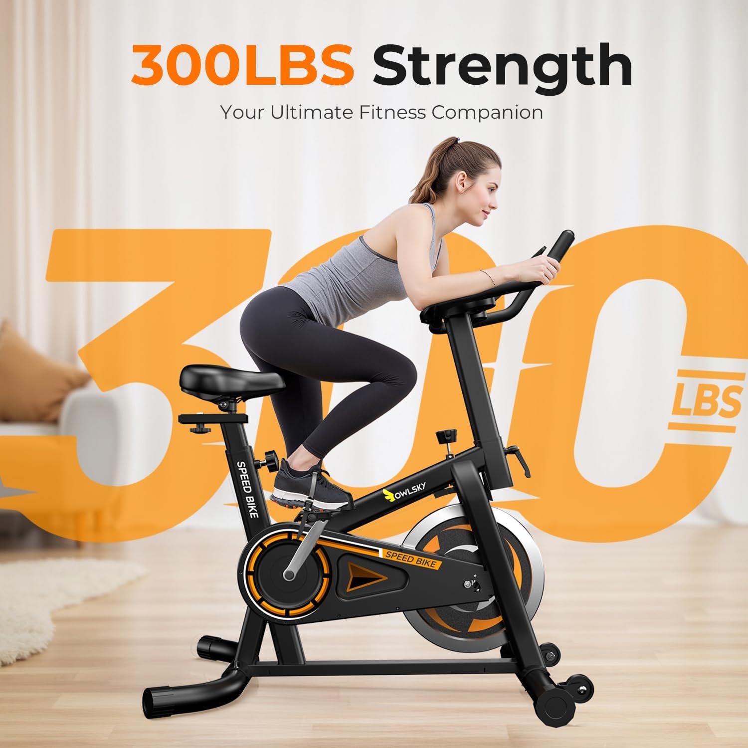 OWLSKY Exercise Bike with APP, Magnetic Resistance Indoor Cycling Bike, 300 lbs Capacity Quiet Stationary Bike for Home Gym Cardio Workout, Adjustable Seat & Tablet Holder - Image 4