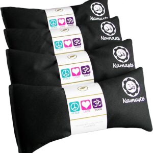 Lavender Eye Pillows – Yoga Eye Pillows Namaste Hot Cold Aromatherapy for Stress, Meditation, Spa, Relaxation Gifts – Made in USA Set of 4 – Black Cotton