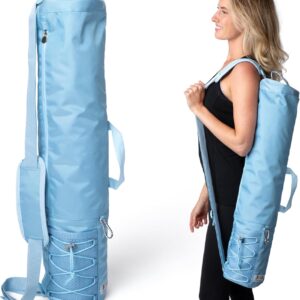 Large Yoga Mat Bag for Men & Women | Premium, Waterproof, Bottle Pocket, Ventilation & Padded Adjustable Strap | Stylish and Sky Blue Yoga Mat Carrying Bag | Great for Gym & Travel Use