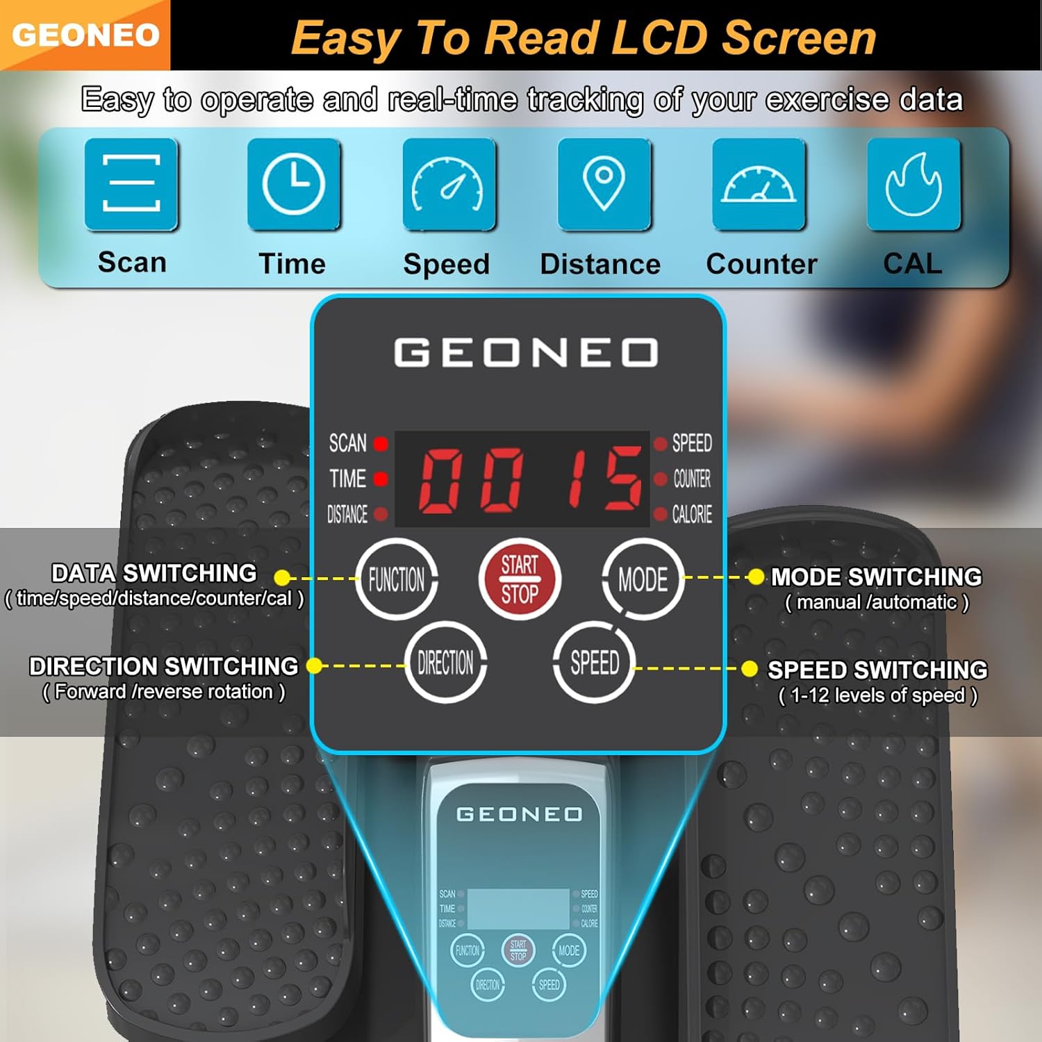 Under Desk Elliptical Machine, Electric Ellipse Leg Exerciser for Senior, Quiet and Compact Electric Seated Pedal Exerciser for Home with Display Monitor, Remote Control and 12 Adjustable Speeds - Image 3