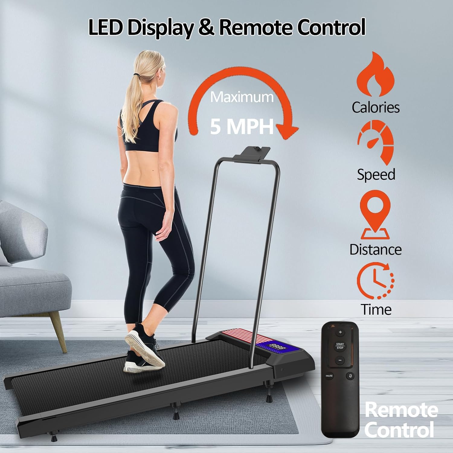 Walking with Incline Pad and Handle Bar, 3 in 1 Mini Walking Machine, 2.5HP Low Noise Treadmill for Home with Remote Control, Treadmill with Handle Bar, Running Pad with Remote Control - Image 6