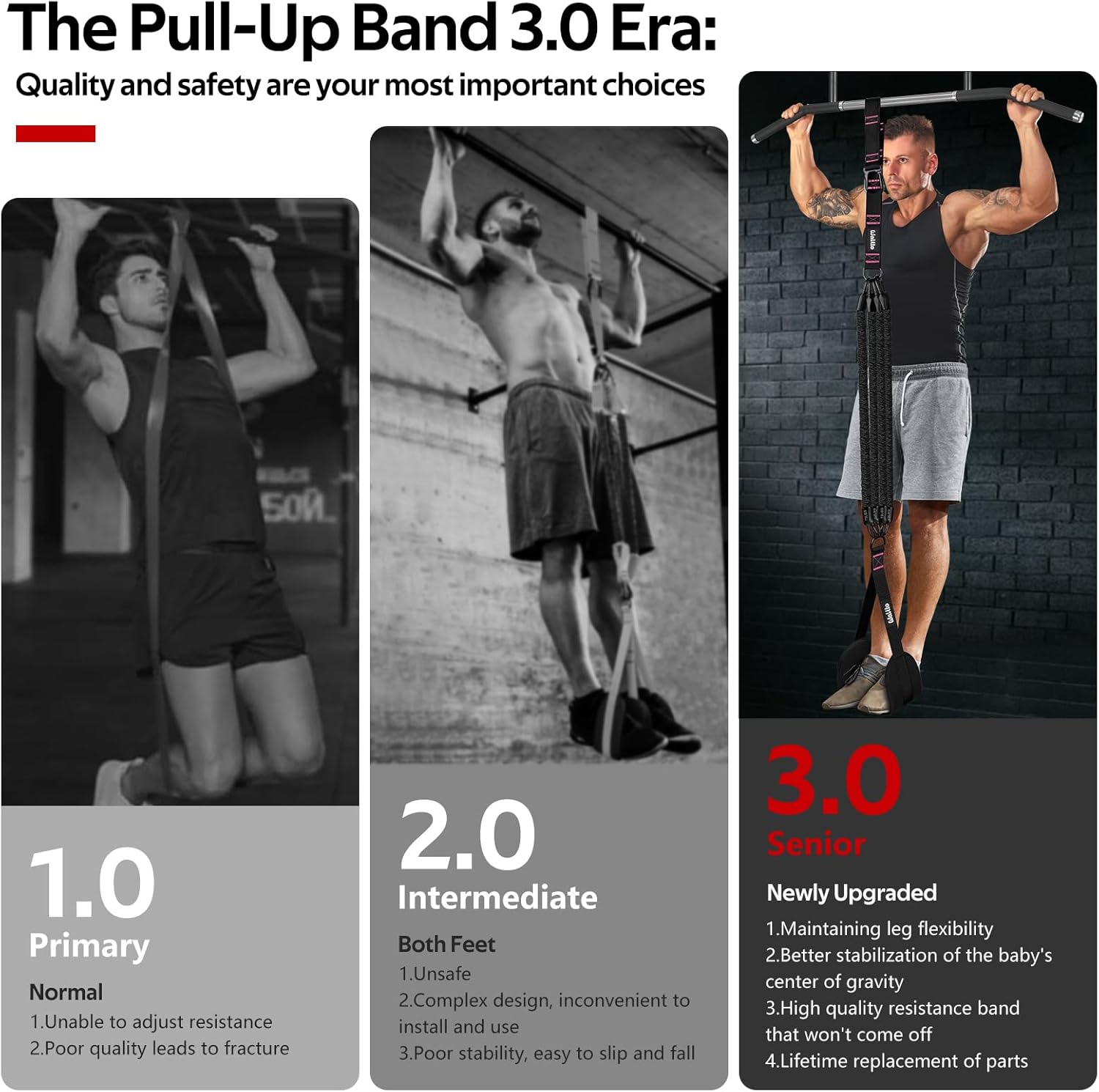 Pull Up Assistance Bands Set, Heavy Duty Adjustable Pull Up Assist Band with Feet Rest, Strength Training Bands for Home Gym Fitness, Pull-Up Bar, Calisthenics and Body Stretching - Image 3