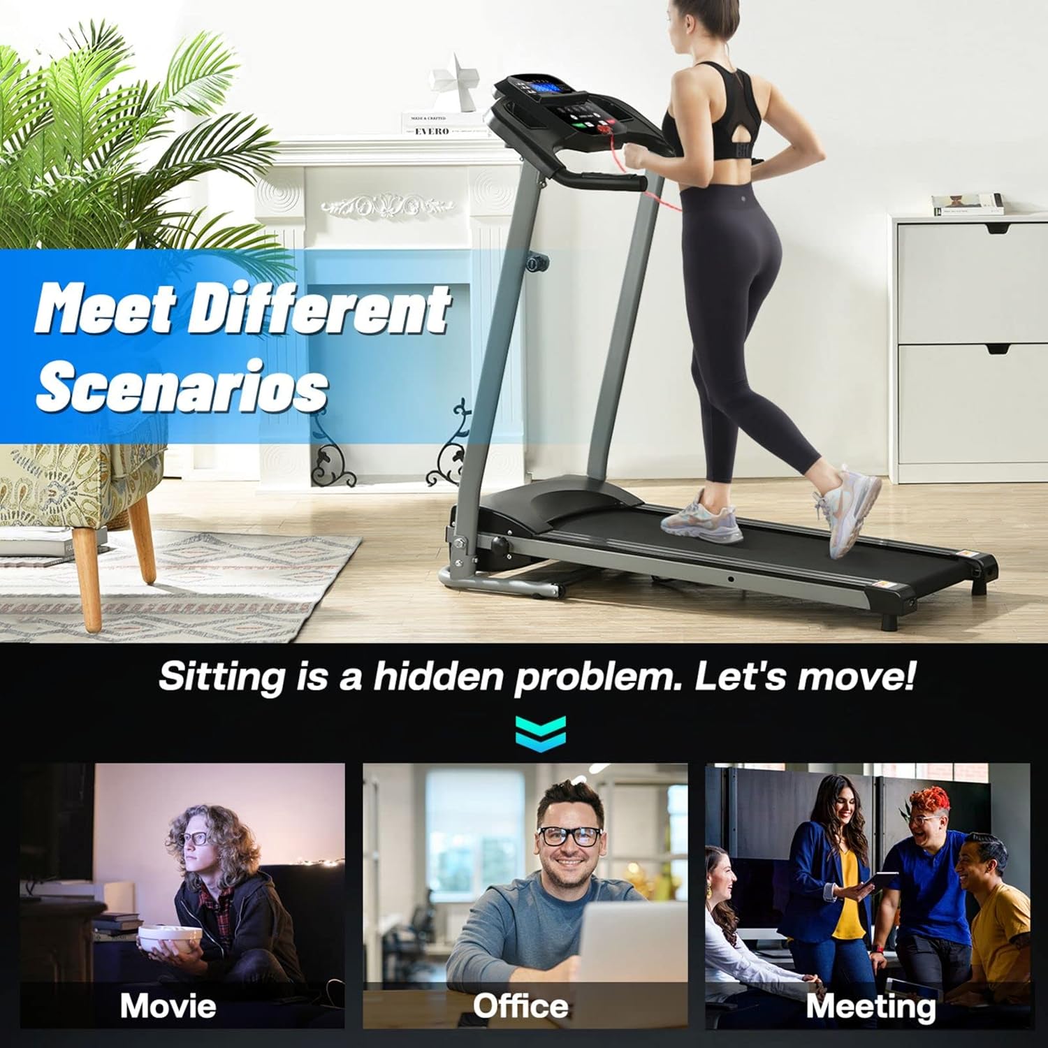 Electric Treadmill, 8.5 MPH, Folding, USB & Speakers, Motorized Running Jogging Walking Machine for Home Use, 4 Incline Levels,Digital Control - Image 2