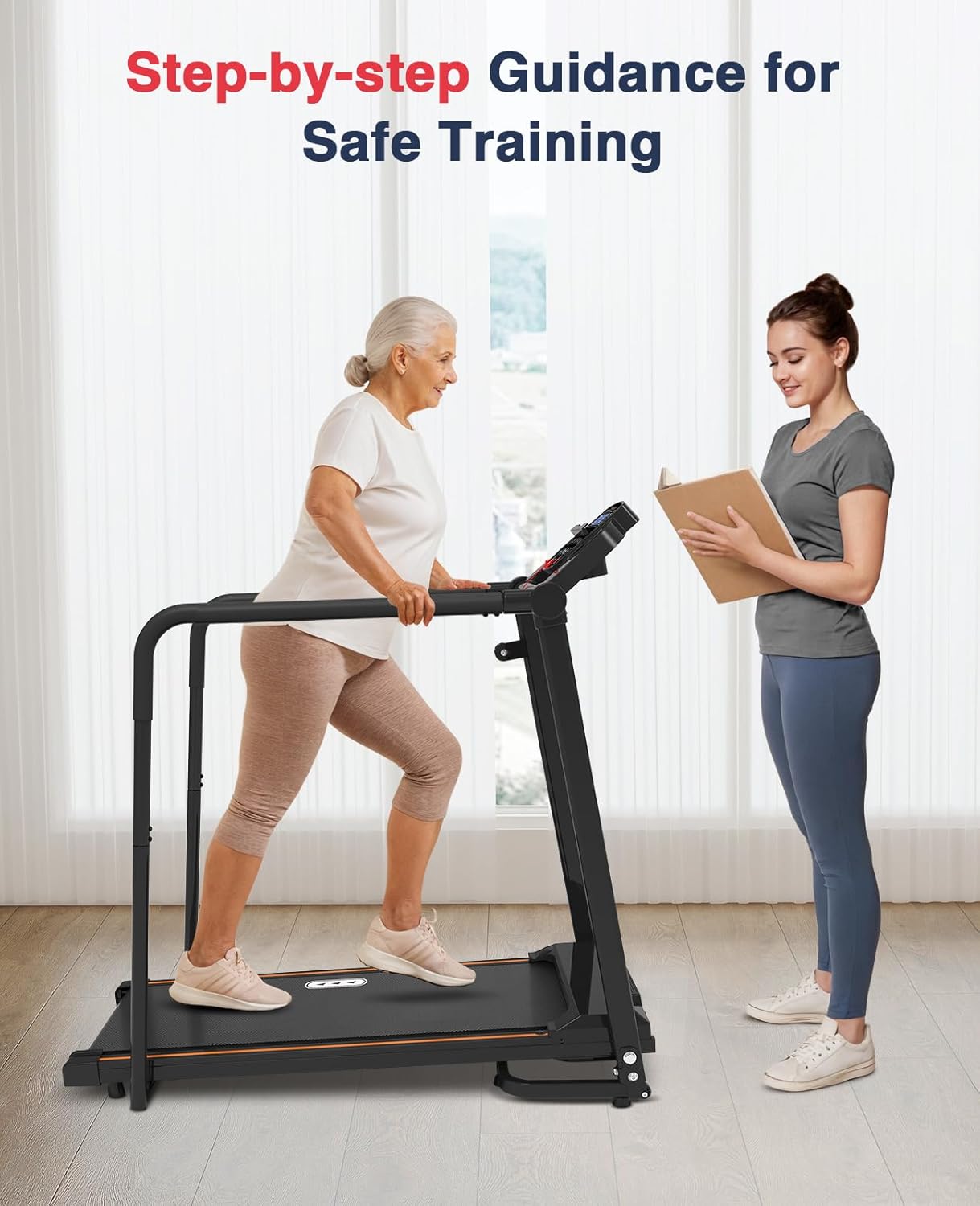 Redliro Walking Treadmill with Long Handrails – Treadmill for Seniors 300 lbs Capacity – Foldable, Lightweight with Wheels, Cup & Phone Holder – Recovery Machine for Home or Apartment - Image 5