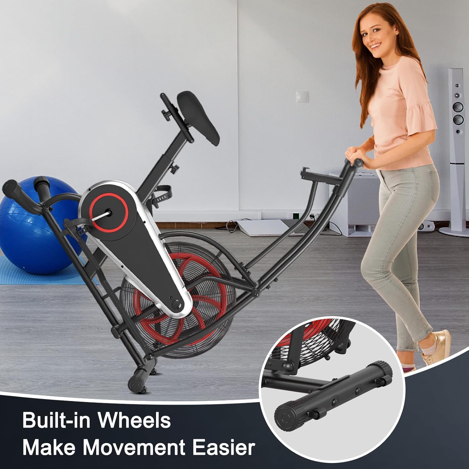Goplus Air Bike, Fan Exercise Bike with Unlimited Resistance, Clear LCD Display, Tablet Holder, Adjustable Seat and Built-in Wheels, Fan Cycling Bike for Home Cardio Training - Image 6