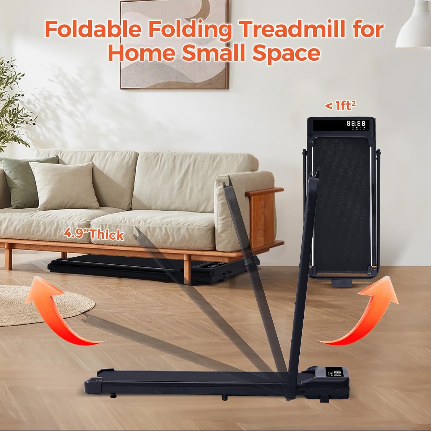 Folding Walking Pad Treadmill with Handle Bar, 3.5HP Compact Portable Foldable Walking Pads Treadmill with Handles, Electric Small Treadmills for Home Office Apartment, LED Display, 400 LBS Capacity - Image 8