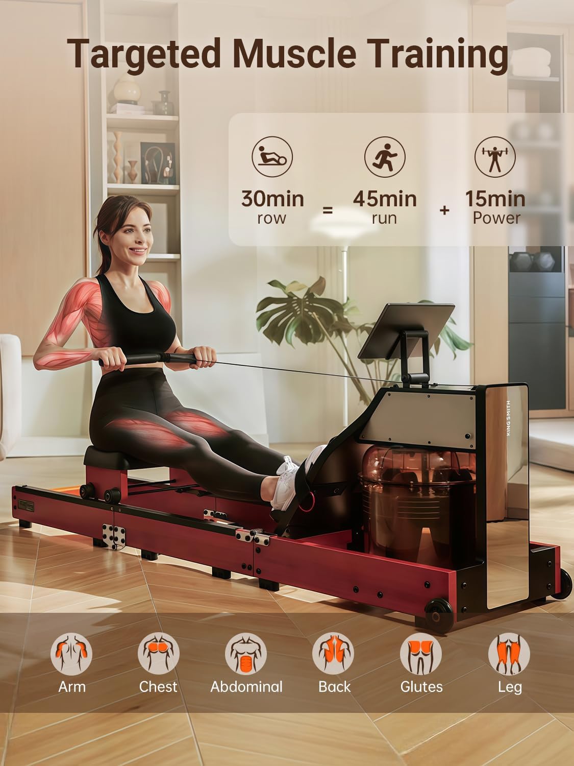 Magnetic/Water Row Machine for Home Rower 331LB Weight Capacity, Folding Rowing Machine with LED Monitor, App Supported, Tablet Holder, Comfortable Seat, Trifold Home Rowing Machine - Image 3