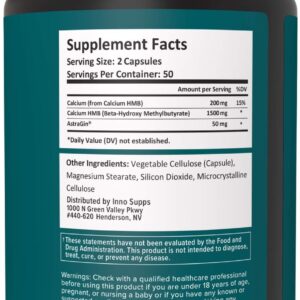 InnoSupps HMB+ | 1500mg HMB (Beta-Hydroxy Methylbutyrate) & 50mg Astragin | Enhanced Absorption, Preserves Muscle, Promotes Recovery, Increase Lean Muscle Mass | Gluten Free – 120 Veggie Capsules