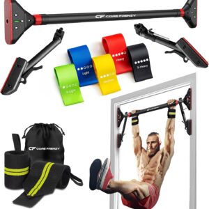 Pull Up Bar for doorway With Resistance Bands, No Screw Installation, Chin Up Bar for Upper Body Workout & Exercise, 29.9″-37.5″ Adjustable Width Locking Mechanism, Max weight Hold 880 lbs