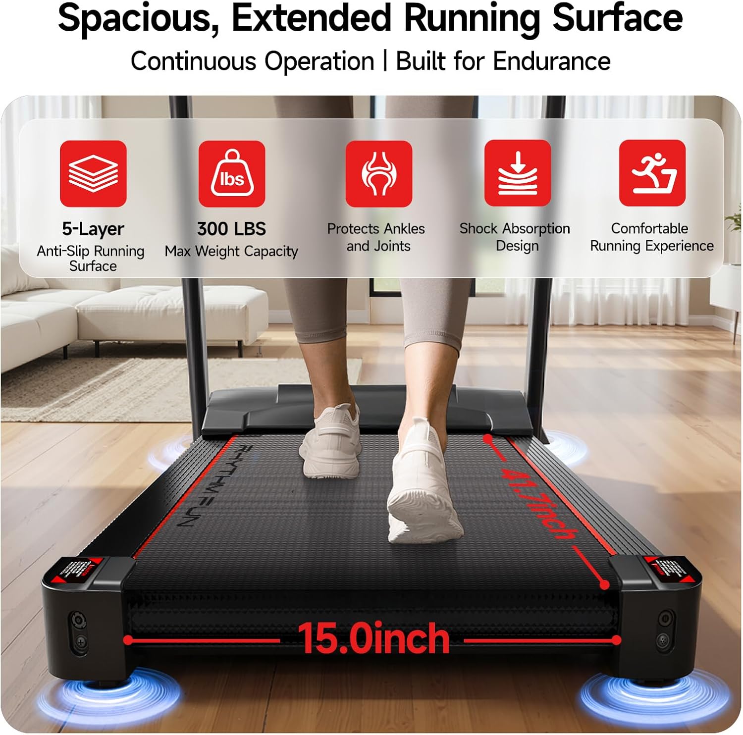 RHYTHM FUN 8.0 MPH Treadmills for Home, Running Walking Pad Treadmill with Incline up to 8%, Foldable Treadmill with Handle Bar, Low Noise Walking Pad for 300 lbs - Image 7