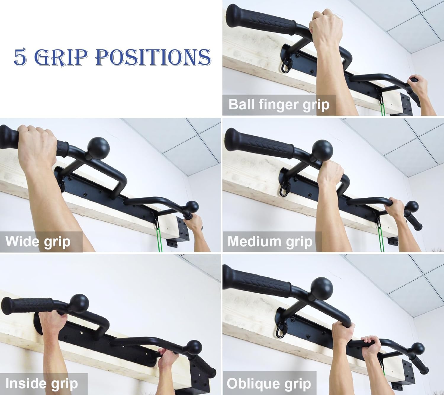 Pull Up Bar Wall Mount 440 LBS Capacity Doorway Chin Up Bar Multifunctional Steel Chinup Bar with with Resistance Band Hooks for Indoor Home Gym Garage - Image 3